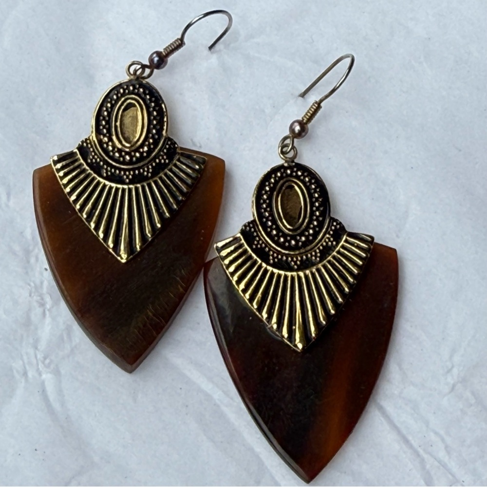 90s Hipster - vintage Gold and Brown Earrings